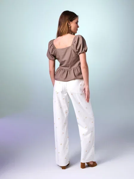 Джинси wide leg з вишивкою білий