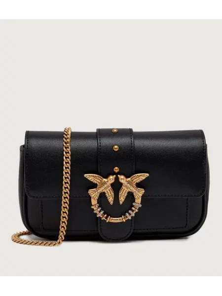 Pinko De piele geantă pe umăr Love Pocket New Buckle negru