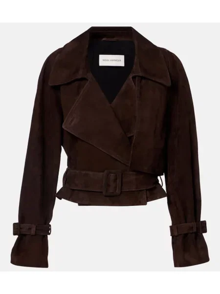 Kurtka Nour Hammour zamszowa o krotszym kroju brązowa