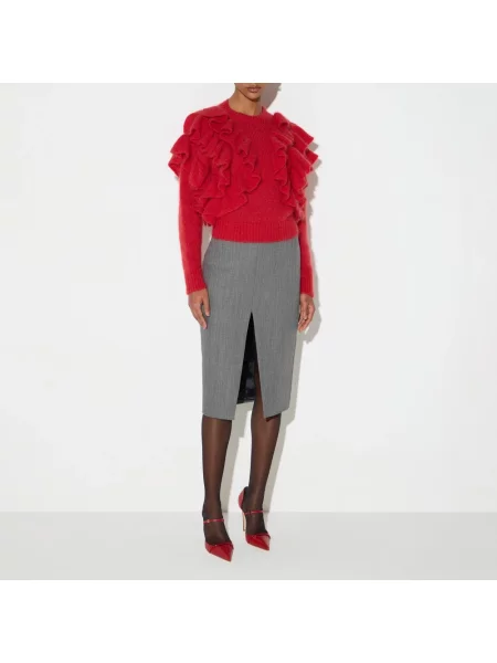 Dzianinowy sweter Elisabetta Franchi z falbankami czerwony