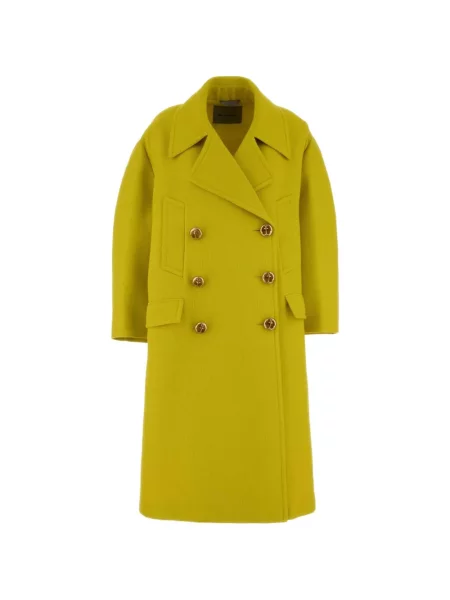 Palton Balenciaga de lână cu două rânduri de nasturi galben