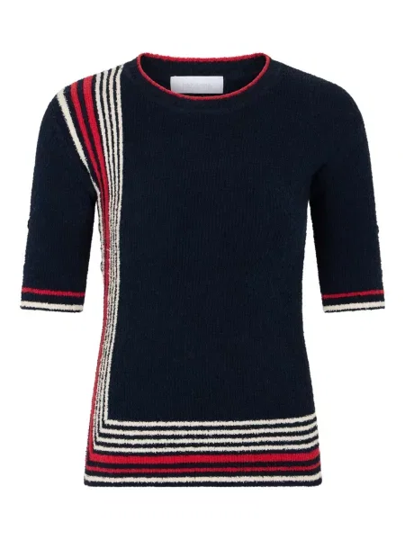Top Rabanne cu dungi tricotate albastru