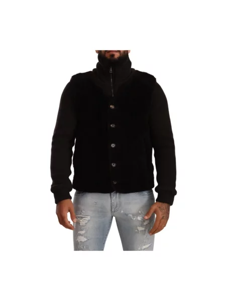 Lekki sweter z golfem Dolce And Gabbana skórzany czarny
