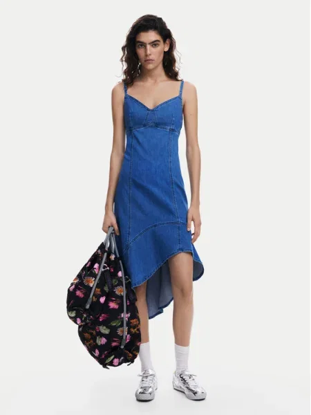 Desigual rochie jeans MUNICH mini evazati albastru