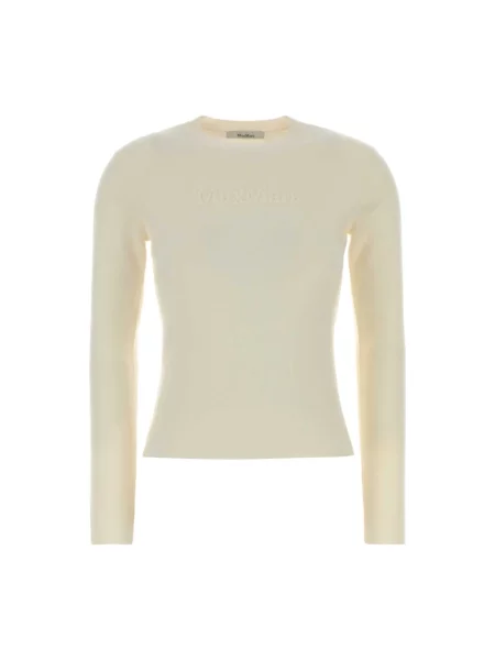 Sweter Max Mara wełniany z długim rękawem biały