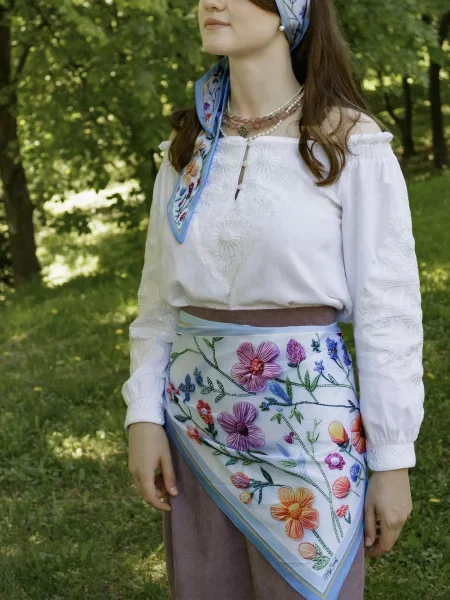 MyScarf Хустка Білий/блакитний Шовк біла