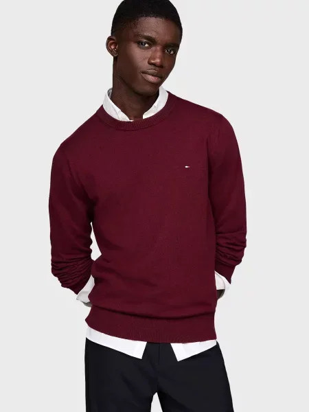 Кашеміровий светр Tommy Hilfiger з круглим вирізом бордовий