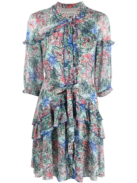 Rochie Saloni de mătase cu model floral cu imagine verde