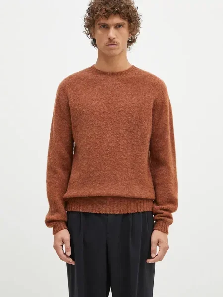 Norse Projects pulover de lână Birnir Brushed Lambswool bărbați maro