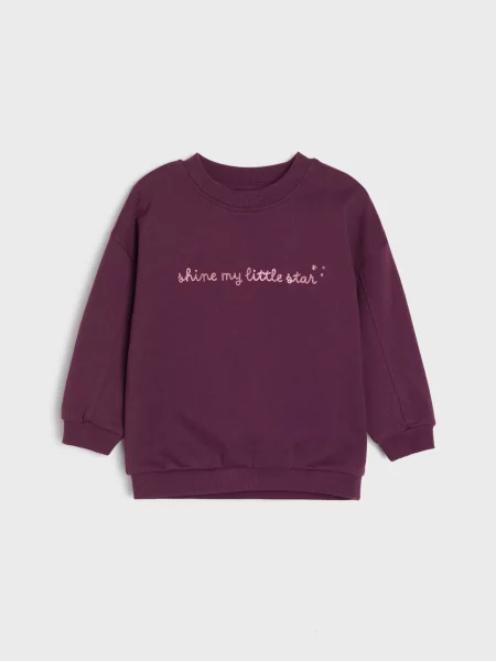 Sinsay crewneck mikina s třpytivým nápisem fialová