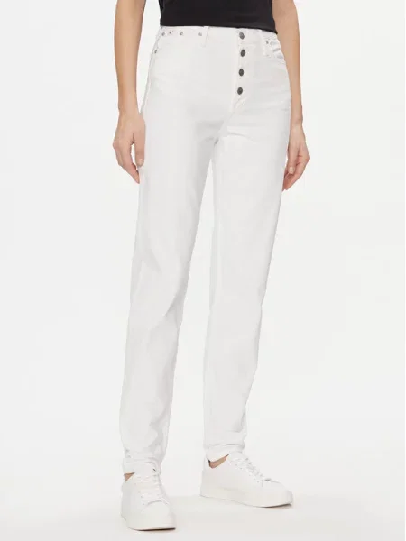 Mom дънки Calvin Klein Jeans с висока талия бяло