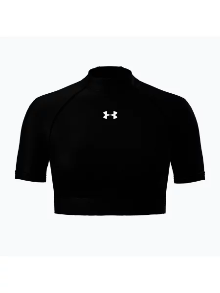 Tricou de antrenament pentru femei Under Armour HeatGear Crop Mock Ultimate Black/White alb