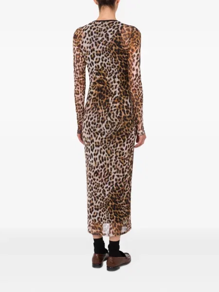 Rochie din denim Moschino Jeans cu imagine cu model leopard de costum maro