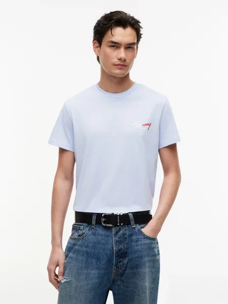 Tommy Jeans Tričko nebesky modrá / červená biela