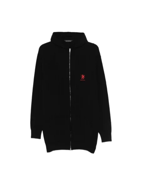 Lniany sweter Balenciaga z kapturem z logo czarny