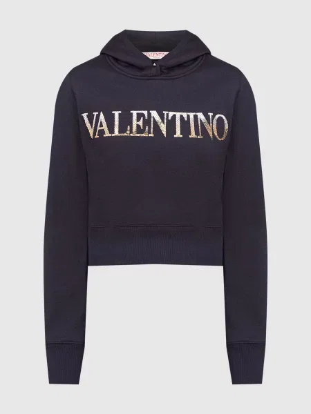 Темно-синє худі з логотипом з паєток Valentino синє