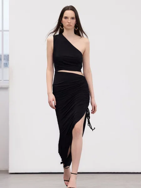 Lung rochie de seară Trendyol tricotate negru