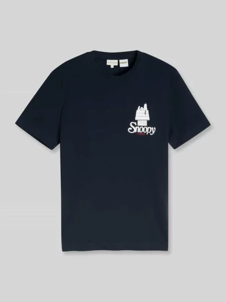 T-shirt o kroju regular fit z czystej bawełny z nadruk peanuts® Tom Tailor granatowa