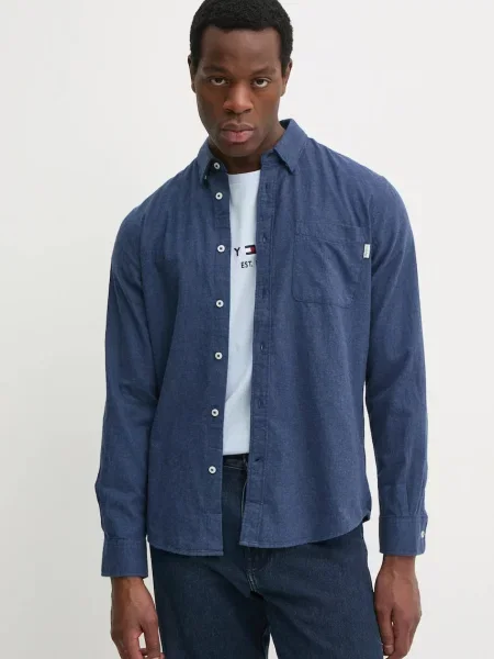 Риза Pepe Jeans AARON мъжка тъмносиньо със стандартна кройка с яка с копче синьо