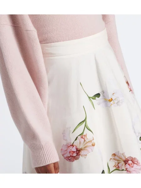 Fustă midi Oscar De La Renta cu model floral din poplin alb