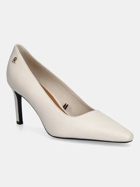 Pantofi cu toc Tommy Hilfiger din piele cu autograf alb