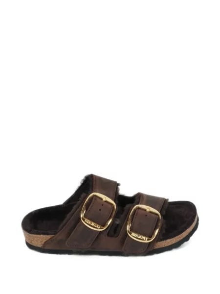 Sandale Birkenstock cu cataramă din piele de oaie maro