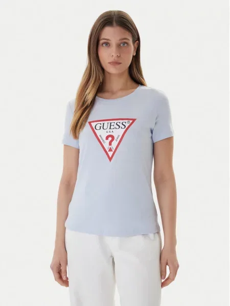 GUESS Majica pastelno plava / crvena / crna bijela