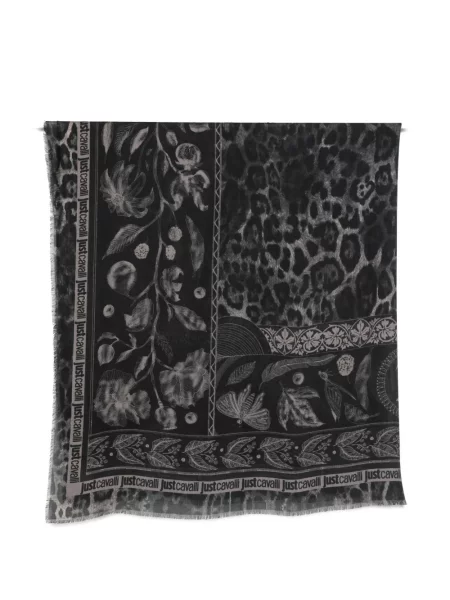 Fular Just Cavalli cu model floral cu imagine negru