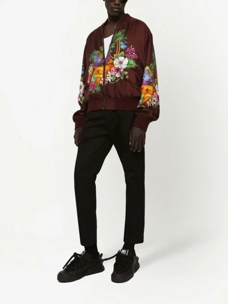 Šilkinė raštuota bomber striukė Dolce & Gabbana raudona