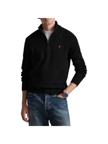 Sweter Ralph Lauren z kołnierzem z długim rękawem czarny