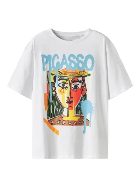 TWO SOON Tricou Kunst albastru deschis / galben / portocaliu închis alb