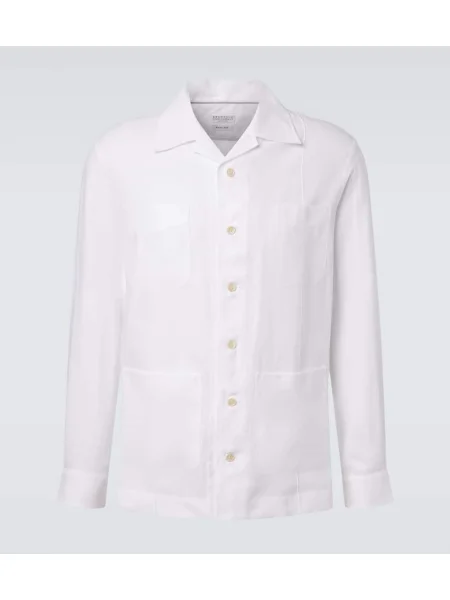 Lněná košile Brunello Cucinelli bílá