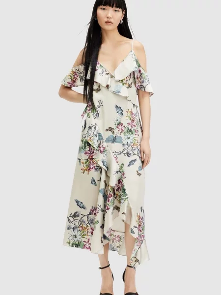 Рокля AllSaints ORION SANIBEL DRESS среднодълга разкроена