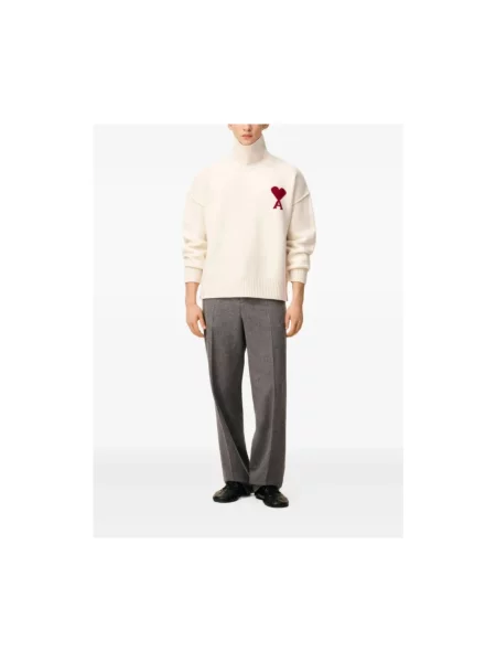 Sweter z golfem Ami Paris beżowy