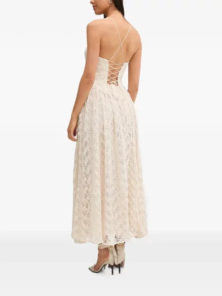 Rochie maxi Bardot din dantelă cu bretele
