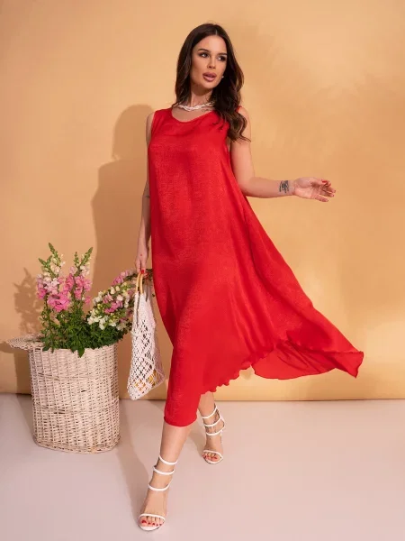 ISSA Plus Сарафан Сатин червоний