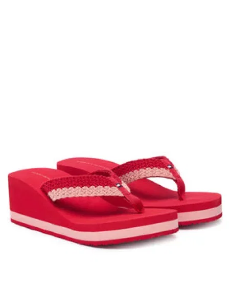 Tommy Hilfiger Japonke Th Wedge Crochet Summer Sandal rdeča