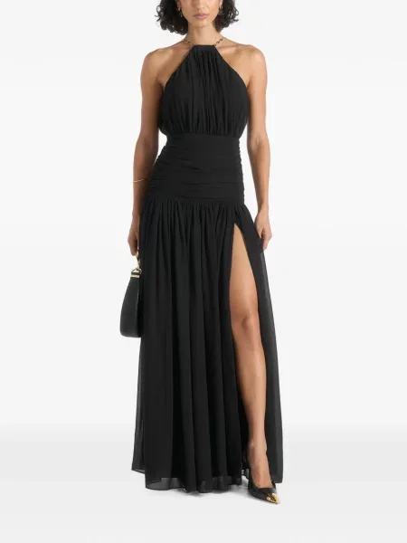 Rochie maxi Manière De Voir cu volane cu gât halter negru
