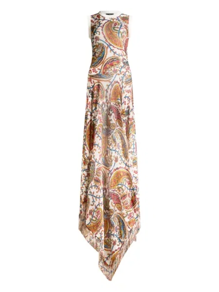 Rochie maxi Etro cu model floral de costum alb