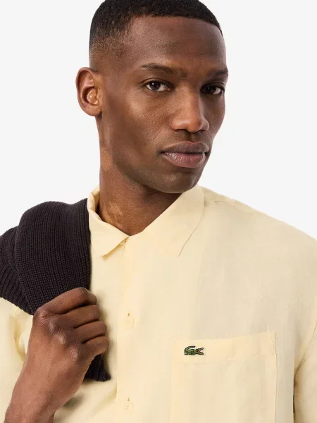 Льняная повседневная рубашка Lacoste бежевая