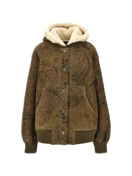 Geacă Etro cu model paisley din piele de oaie maro