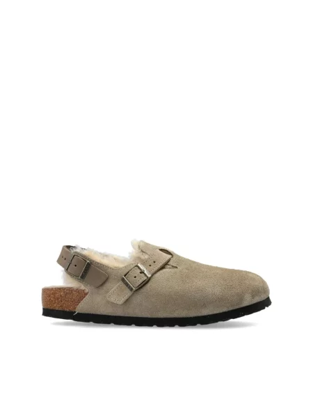 Klapki Birkenstock zamszowe beżowe