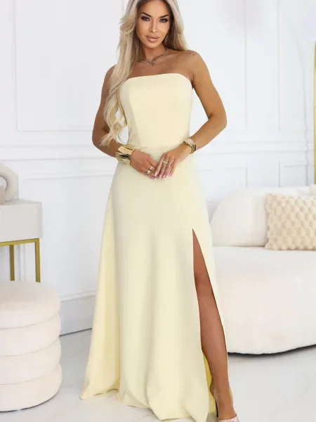 Sukienka z rozcięciem Numoco z rozcieciem żółta