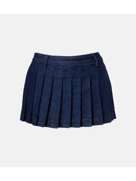 Spódnica jeansowa 7 For All Mankind z niską talią plisowana niebieska