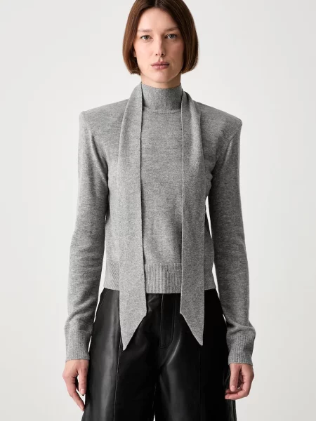 Rotate WOOL BOW pulover din lână pentru femei gri