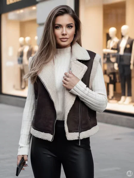 Kamizelka zamszowa z kożuszkiem WOOLZIP Dstreet brązowa