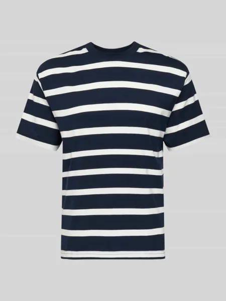 T-shirt z prążkowanym okrągłym dekoltem Mcneal granatowa