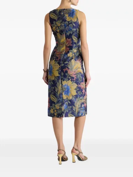Rochie midi Etro cu model floral din jacard albastru