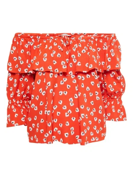 Top Ganni cu model floral cu imagine portocaliu