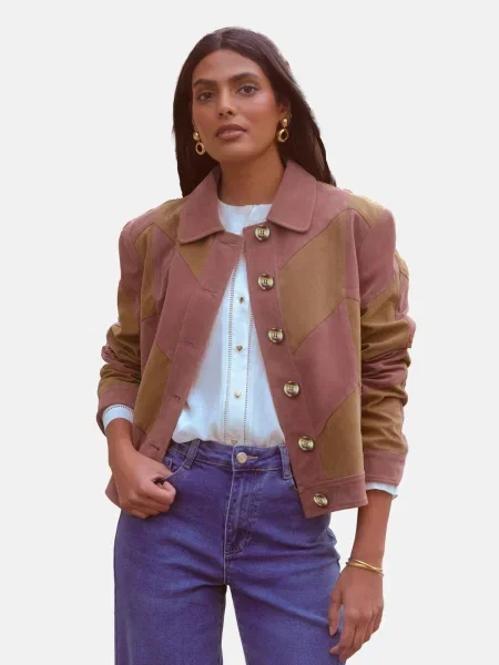 Love & roses Geacă de primăvară-toamnă sepie / pal roz